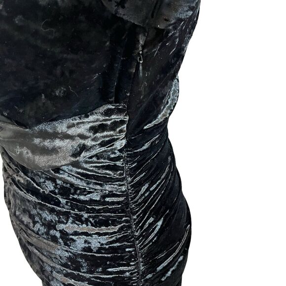 ZARA Velvet Mini Dress Women’s Size XS Black V-Neck Ruched Sheath Shoulder Pads - Picture 8 of 13